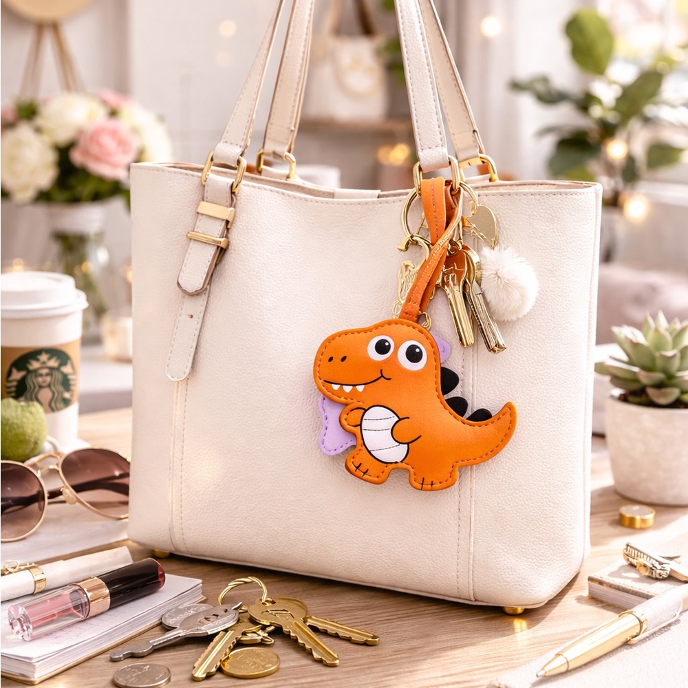 BAG CHARM•Orange Dinosaur- purse, backpack,key accessory- NWT